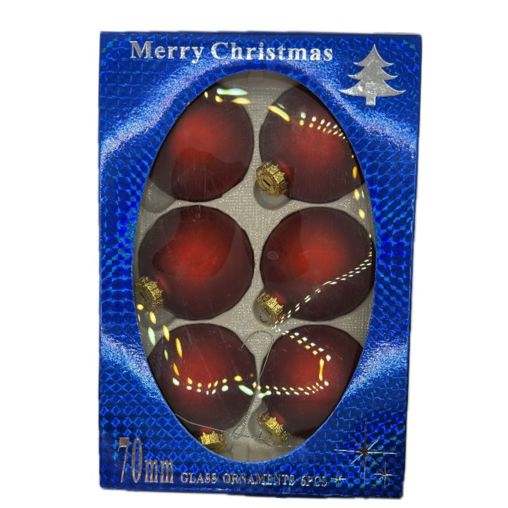 Glass Christmas Tree Ornaments 70 mm Red‎ in Box Vintage